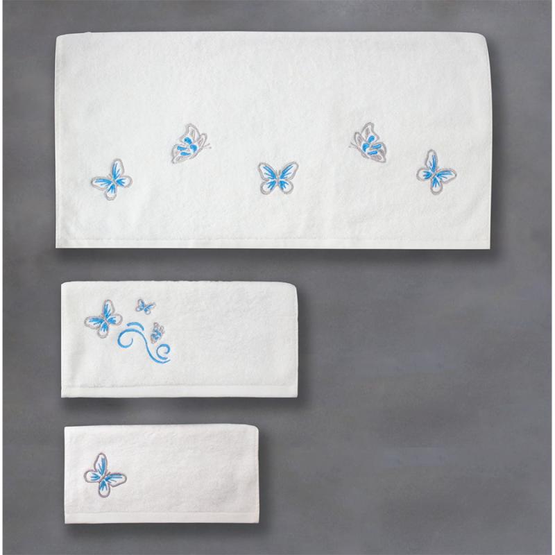 Blue Embroidered Butterfly Towel Pack