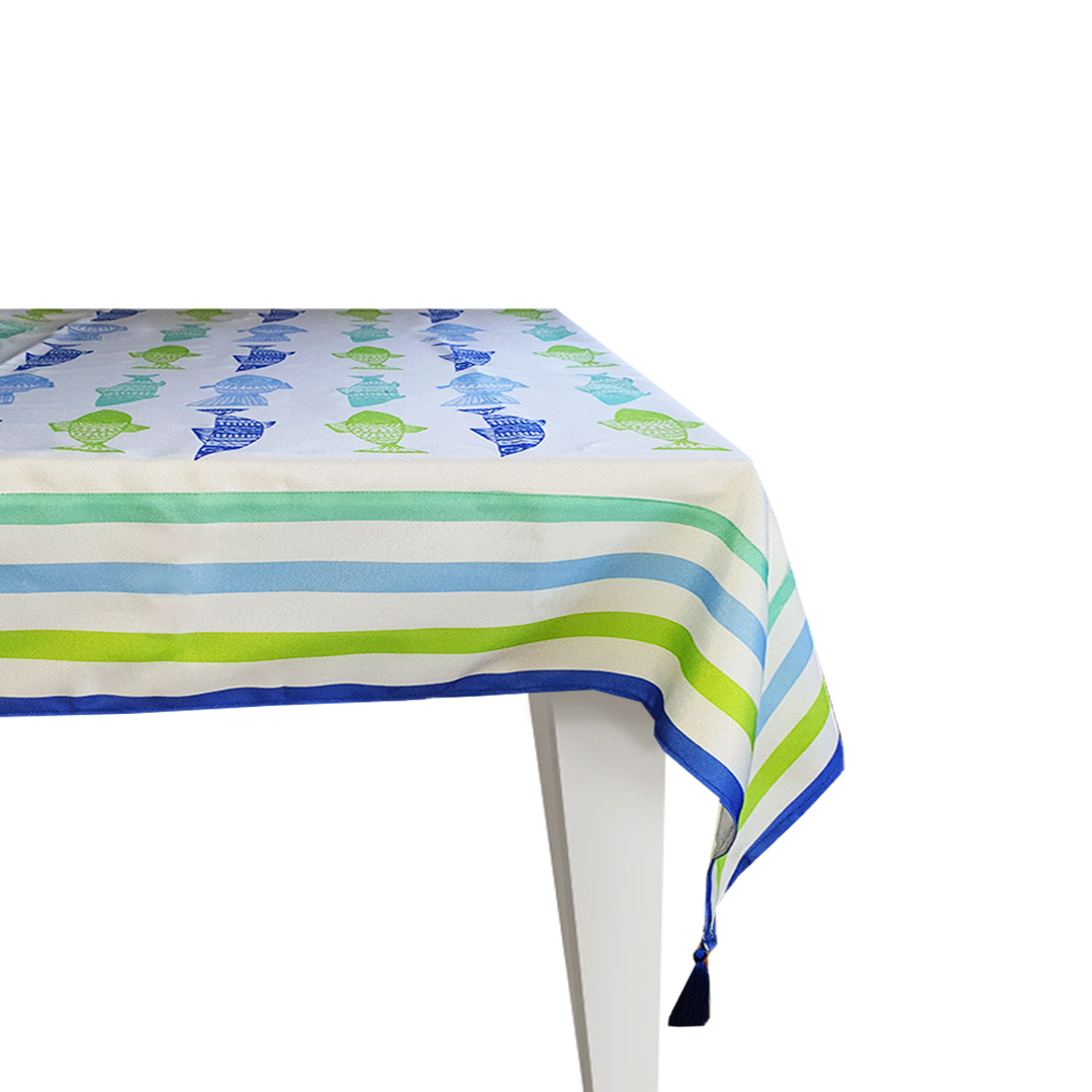 Blue green Fishes tablecloth 180 x 300 cm