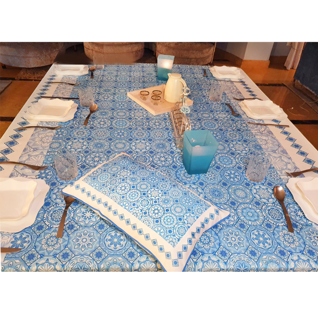 Light Blue mandalas Table cloth 130 x 235 cm