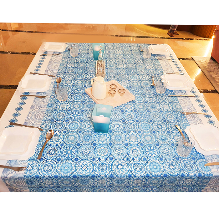 Light Blue mandalas Table cloth 130 x 235 cm