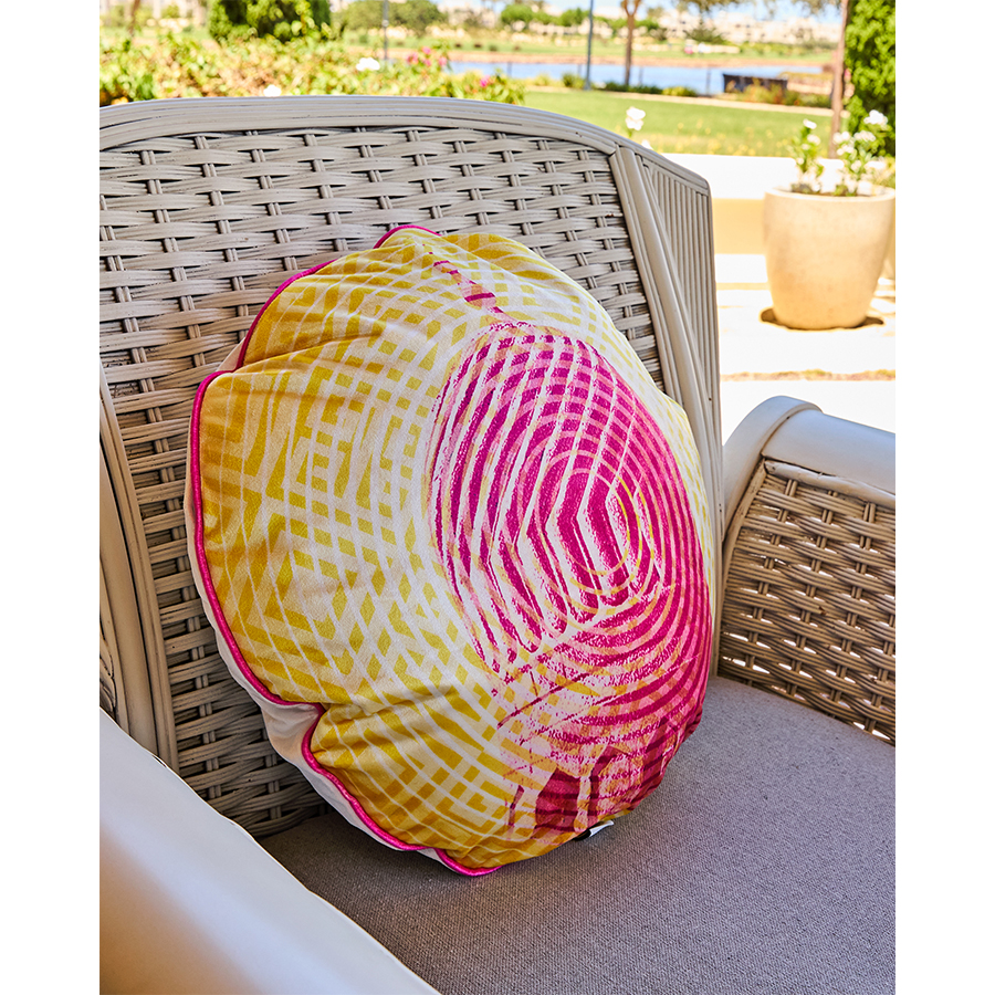 Circular yellow pink Dome Cushion