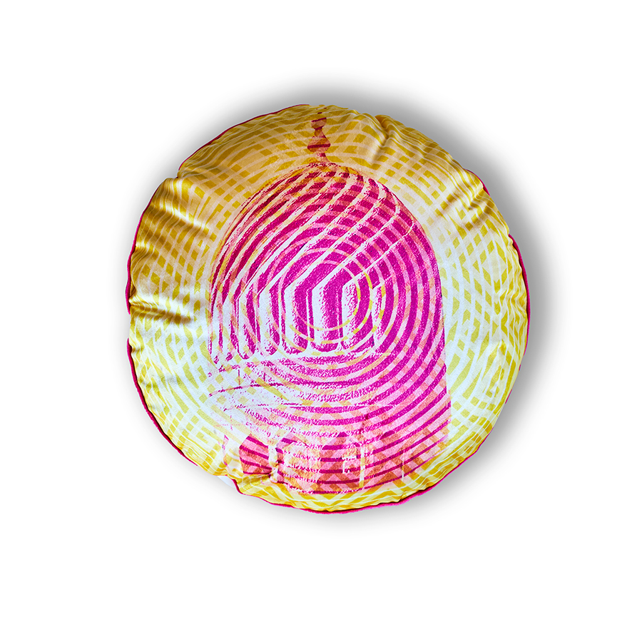 Circular yellow pink Dome Cushion